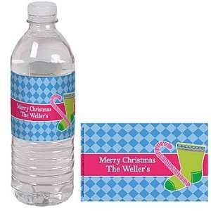 Trendy Christmas Stocking Personalized 20oz Water Bottle Labels   Qty 