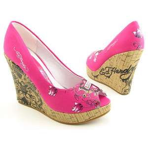 ED HARDY Casablanca Platforms Wedges Shoe Pink Women SZ  
