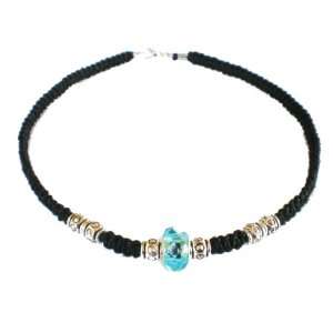   Hemp 17 Necklace Choker Bella Light Blue Glass Murano Bead Jewelry