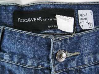 Mens ROCAWEAR Regular Fit Denim Jeans Sz 40 x 33 Green Emrboidered 