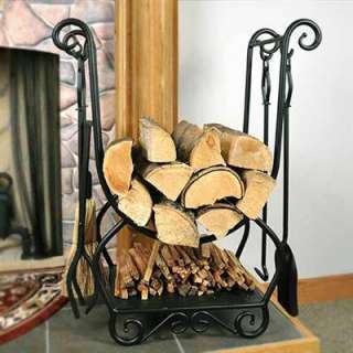 THIS SLEEK WROUGHT IRON HEARTH WOOD HOLDER COMES COMPLETE WITH TOOLS 
