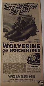 1947 WOLVERINE SHELL HORSEHIDE WORK SHOES AD ART  