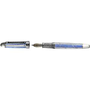   Blue and White Broad Rhodium Vermeil Fountain Pen