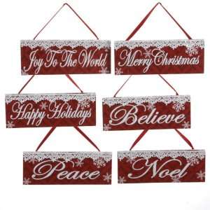Club Pack of 12 Wooden Red & White Sentiment Plaque Sign Christmas 