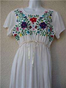 Vintage Mexican EMBROIDERED HIPPIE DRESS M / L Boho BEAUTY  