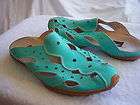 BERNIE MEV WOMENS 7 SHOES 37 TEAL GREEN LEATHER MULES CLOGS SLIPONS