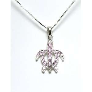   Turtle Honu Open Shell w/Pink CZ Pendant (chain not included) Jewelry