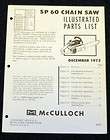 McCulloch SP 60 Chain Saw Parts List   Parts Manual IPL