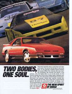 Print Ad. 1986 1987 1988 Dodge Daytona Shelby IROC IMSA  