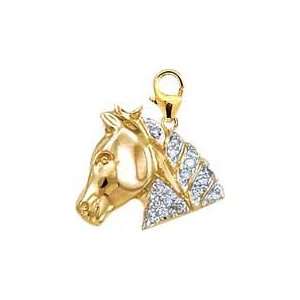  Horse Head, 14K Yellow Gold Diamond Charm: Jewelry