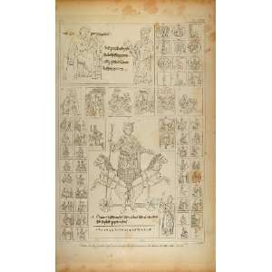 1845 Engraving Medieval Latin Manuscript Horses King   Original Copper 