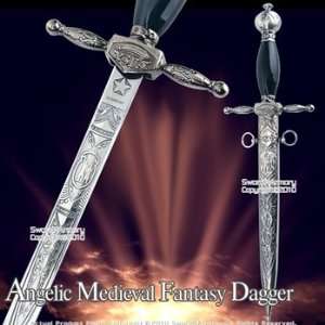  Angelic Medieval Fantasy Dagger W Ornate Scrollwork 