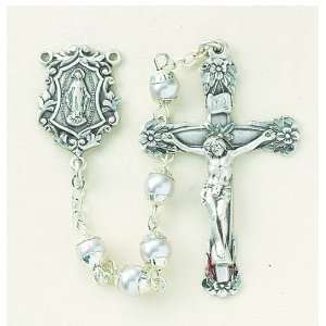  6mm Imt Pearl Cap Rosary w/Sterling Crucifix & Center 