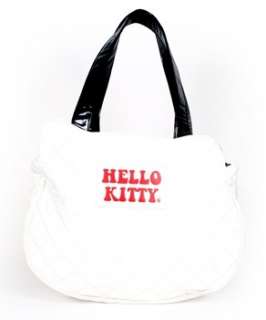 HELLO KITTY WHITE QUILTED FACE WITH SUNGLASSES FAUX LEATHER TOTE WITH 