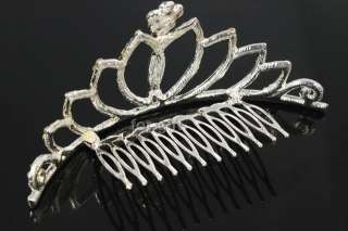 Quinceanera Blue Lotus Flower Tiara Crown Comb Hair Swarovski Crystal 