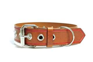 Brown/Red Leather Dog Collar and Leash/Lead Set Crystal Studded Police 