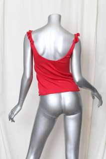 PRADA Womens Red Knit Ruffle Shoulder Sleeveless Cami Tank Top Blouse 