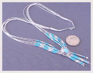 Navajo Turquoise Sterling Liquid Silver Concho Necklace  