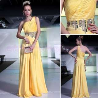 222 Size Yellow A line One Single Shoulder Floor Length Evening Gown 