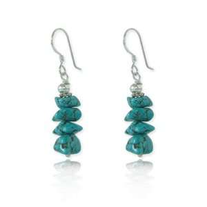   : Sterling Silver Genuine Blue Turquoise Stone Chip Earrings: Jewelry