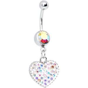  Love Yourself Aurora Borealis Cz Heart Belly Ring: Jewelry
