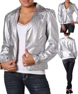 NWT BANANA metallic silver shiny pleather faux leather blazer jacket 