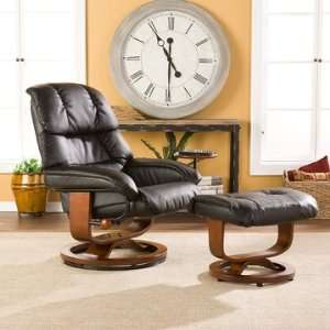  Longview Black Leather Recliner and Ottoman: Home 