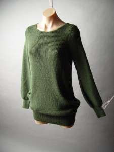 OLIVE GREEN Fisherman Knit Cozy Casual Womens Long Pullover Jumper 