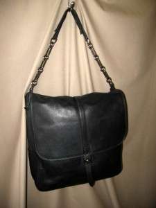 LANVIN Black Large Leather Messenger Bag Tote   RARE  