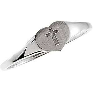  Childrens Sterling Silver Heart Cross Ring, Size 3 
