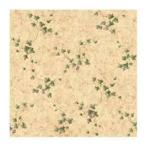   Vines on Faux Background Prepasted Wallpaper, Tan/Green/Cranberry/Plum