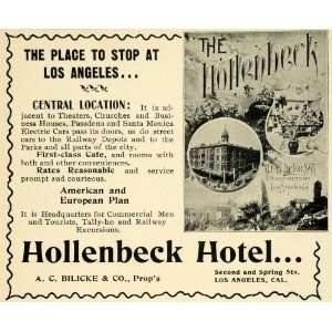  1898 Ad Los Angeles CA. Hollenbeck Hotel A. C. Bilicke 