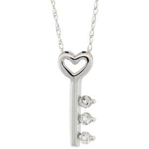   Key To My Heart Pendant, w/ Brilliant Cut White Topaz Stones: Jewelry
