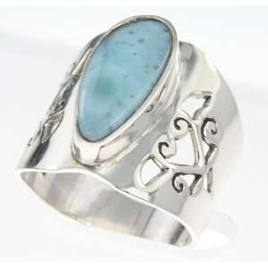  925 Sterling Silver GENUINE LARIMAR Ring, Size 8, 8.54g Jewelry