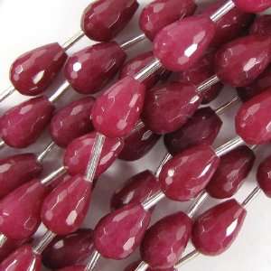 14mm faceted ruby red jade teardrop beads 7.5 strand 