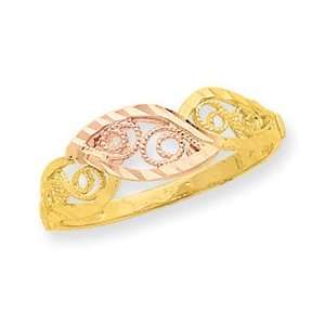  14K Two tone Diamond cut Fancy Filigree Ring: Jewelry