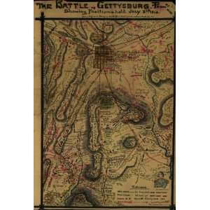 Civil War Map The Battle of Gettysburg Penna.. Showing positions held 