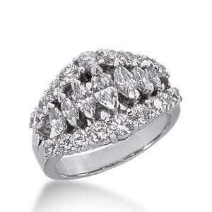 18k Gold Diamond Anniversary Wedding Ring 7 Marquise Shaped, 18 Round 
