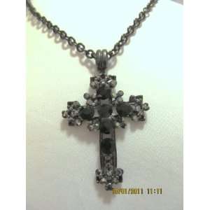  Rhinestone Cross Necklace (Black) 