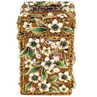 Jeweled Tzedakah Box with Flowers and green stones ; by Karshi 
