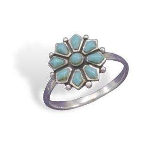  Turquoise Stone Flower Ring Sterling Silver, 6: Jewelry