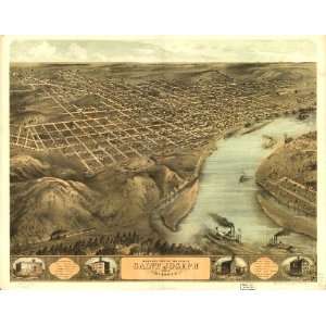   eye view of the city of Saint Joseph, Missouri 1868. Drawn by A. Ruger