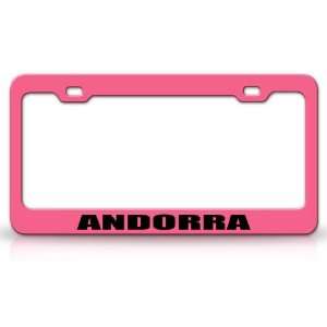 ANDORRA Country Steel Auto License Plate Frame Tag Holder, Pink/Black