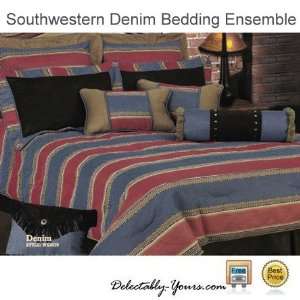  Stripe Denim Southwestern Bedding 7 Pc King Comforter Set 