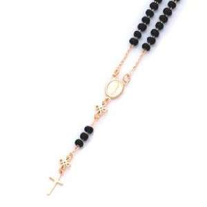    18Kt GOLD LAYERED Black Beaded Cross Ladies Short Rosary: Jewelry