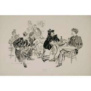  1894 Charles Dana Gibson Girl Paris Cafe Artist Sketch 