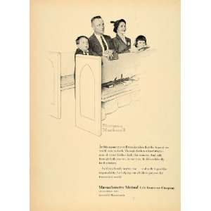  1955 Ad Massachusetts Mutual Insurance Family Church Pew 