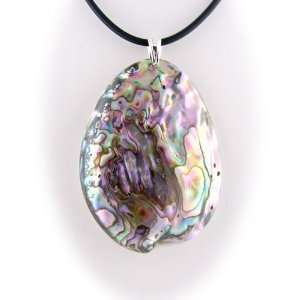 Abalone Shell Pendant 22 Inch Rubber Cord Necklace Sterling Silver 