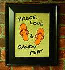 PEACE, LOVE & SANDY FEET Beach House Flip Flop WORD ART Painting Home 