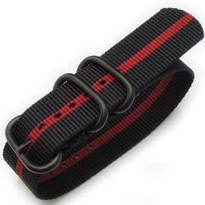   Nylon NATO Strap Striped Black and Red PVD Buckle: Everything Else